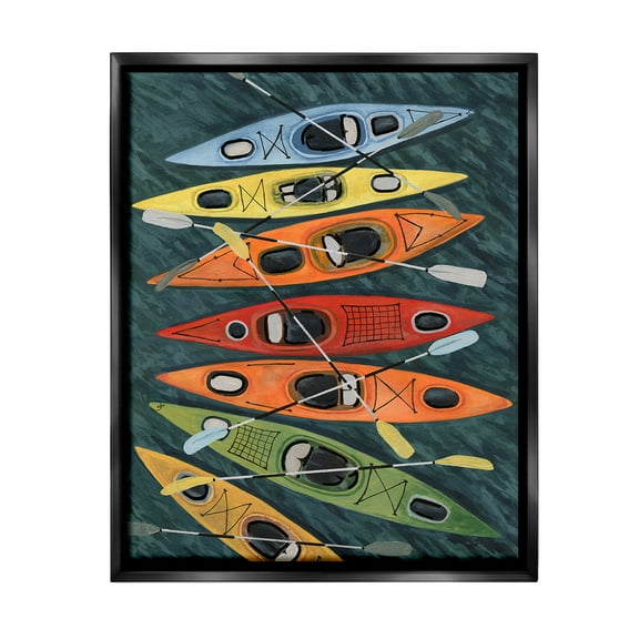 Stupell Industries Rainbow Hue Kayaks Transportation Painting Black Floater Framed Canvas Art Print Wall Art, 17 x 21