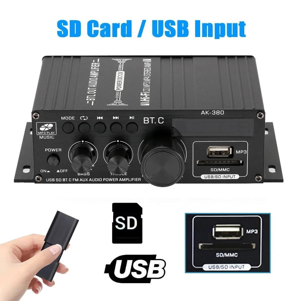 800W 2-Channel Bluetooth Mini HiFi Power Amplifier Stereo Amp for Home and Car Audio, FM Radio Compatible, Compact High-Power Audio Amplifier, Portable Music Player Sound System