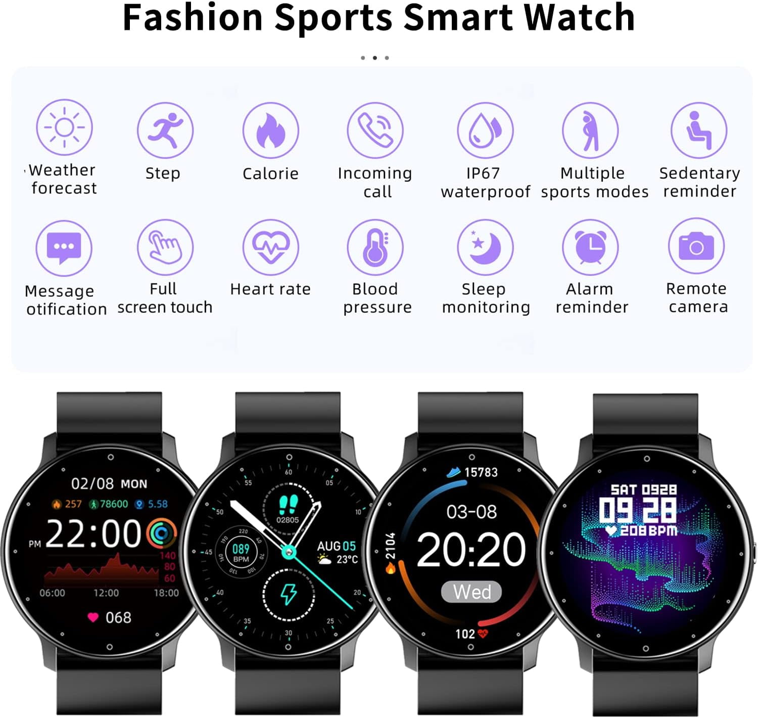Smart Watch for BLU View 4 Fitness Tracker Watches for Men Women, IP67 Waterproof HD Touch Screen Smartwatch for Android/iOS Phones, 24 Sports, Activity Tracker - Black