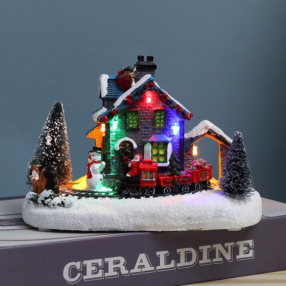 Christmas Decoration Christmas Village House With LED Light Resin Collectable Christmas Scene Village Houses Figurine Ornaments Decoration Gifts