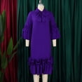 thumbnail image 4 of AURA Plus Size Ruffle A Line Midi Dress Half Open Collar Trumpet Sleeve 3 4 Sleeve Casual Elegant Dress with Zipper, 4 of 11