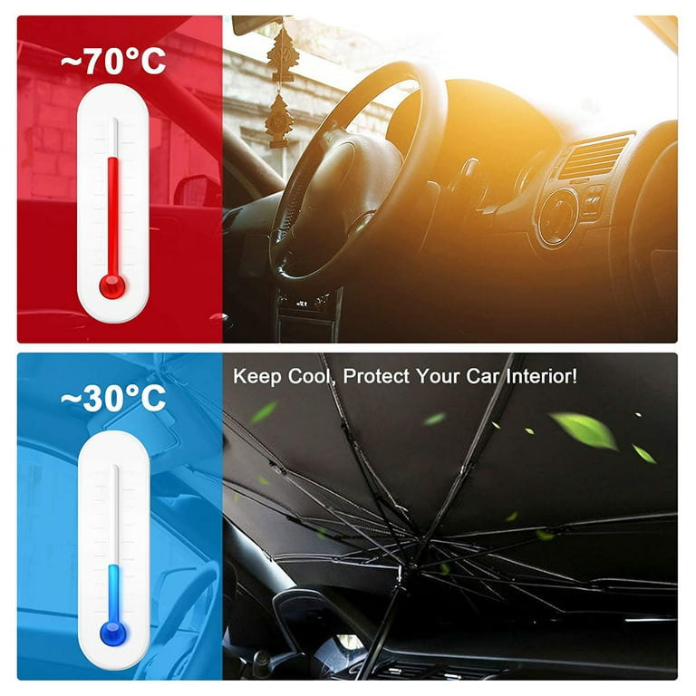 VACUSHOP Car Windshield Sun Shade Umbrella - Foldable Car Umbrella Sunshade  Cover UV Block Car Front Window (Heat Insulation Protection) for Auto  Windshield Covers Trucks Cars 
