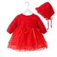 thumbnail image 2 of FYMNSI Toddler Girl Long Sleeve Floral Tutu Dress Baby Baptism Christening Dresses with Hat Birthday Tulle Outfit 3-6 Months Red, 2 of 4