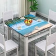 thumbnail image 2 of Elastic Edge Fitted Square Tablecloth, Beach Palm Leaves by The Sea Polyester Table Cover, for Indoor Restaurant or Outdoor Patio Party Dining, Fit for 32" x 32"Square Table, 2 of 4