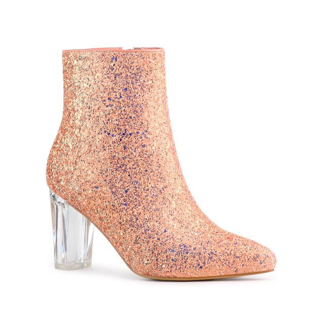 Unique Bargains Bottines à Paillettes à Talon Bloc Transparent pour Femme Orange (Taille 7)