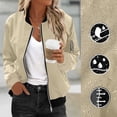 thumbnail image 2 of Htigea Womens Bomber Jacket Coat Casual Stand Collar Zip Up Lightweight Fall Fashion Jackets Outfits with Pockets Khaki S, 2 of 7