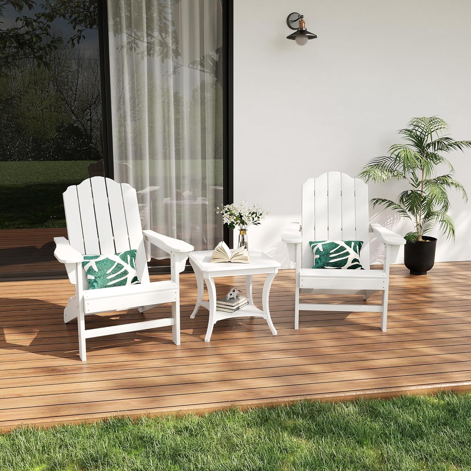 IdealHouse Adirondack Chair for Patio, HDPE Outdoor Lawn Chair with Wood Texture for Garden Backyard Deck Poolside Use