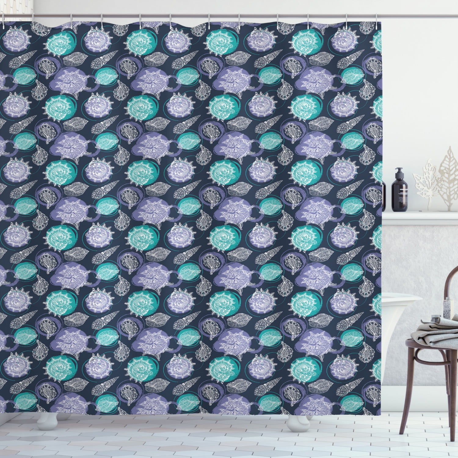 Nautical Shower Curtain, Ocean Theme Seashells Scallop Summer Marine