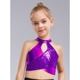 thumbnail image 4 of TiaoBug Little Girls Sequin Performance Crop Tops Modern Jazz Hip Hop Dance Vest Shirt Athletic Tees Purple 12, 4 of 7
