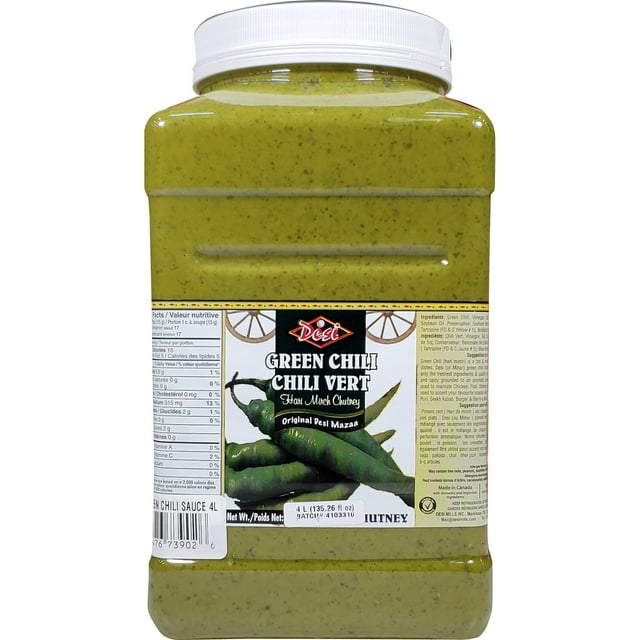 Desi - Green Chilli Chutney - Pack of 4 - 4L - Spicy & Tangy - Versatile Condiment (4x4Lt)