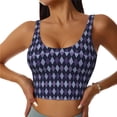thumbnail image 1 of Balery Purple and Blue Squares Sujetadores deportivos con espalda cruzada para mujer, acolchados, sin costuras, de alto impacto, ideales para yoga, gimnasio, entrenamiento y fitness.-Small, 1 of 8