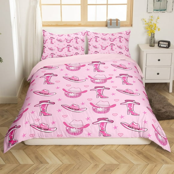 Erosebridal Western Cowgirl Boot Comforter Cover Full, Disco Ball Duvet Cover Full, Old Fashion Decor, Reversible 3pcs（No Comforter）