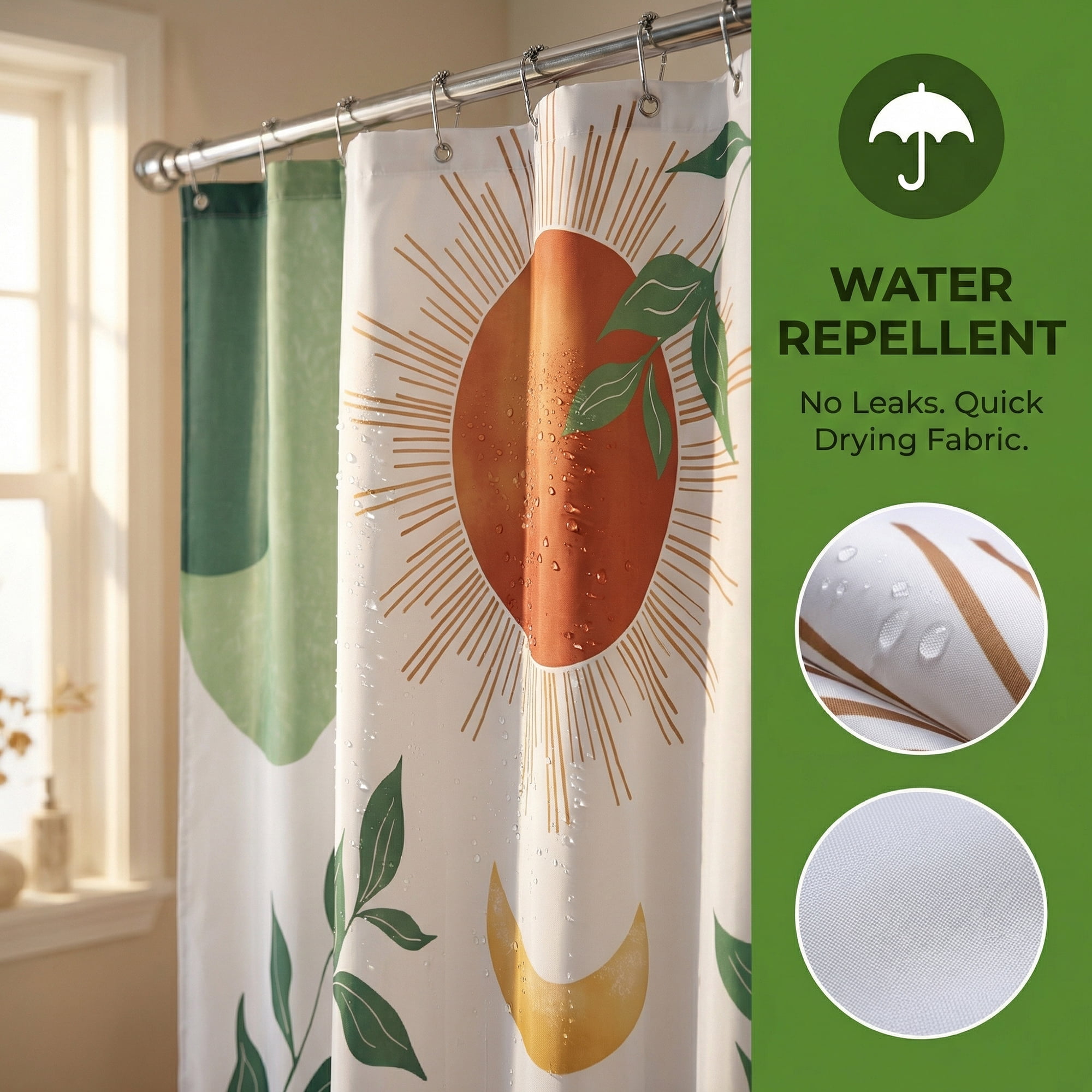 Unique Bargains Leaf Print Shower Curtain Bohemian Waterproof Set Blue Orange 71"W x 71"L