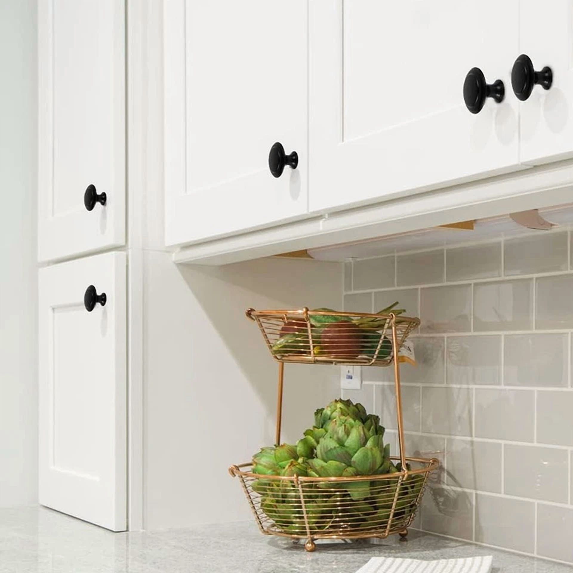 40X Black Round Kitchen Cabinet Knobs Door Drawer Hardware Cupboard Handle Pulls
