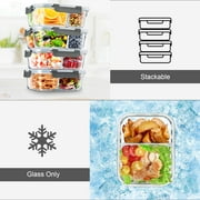 8 Pcs Glass Food Storage Containers with Lids, 2 & 3 Compartment Glass Airtight Meal Prep Containers (4 Containers & 4 Lids), Oven & Freezer Safe, Leak Proof - Grey