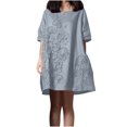 thumbnail image 2 of Kmdttou Women's Short Sleeve Loose Plain Dresses Women Solid Color Embroidered Round Neck Short Sleeved And Linen Dress, 2 of 9