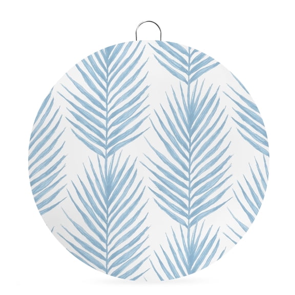 Welcome Sign for Front Door, Blue Palm Leaves Round Metal Wall Art Wreaths, Summer Jungle Tropical Tree Coastal Plants Outdoor Indoor Wall Hanging Sign for Porch Decor Housewarming Gifts 7.9 Inch