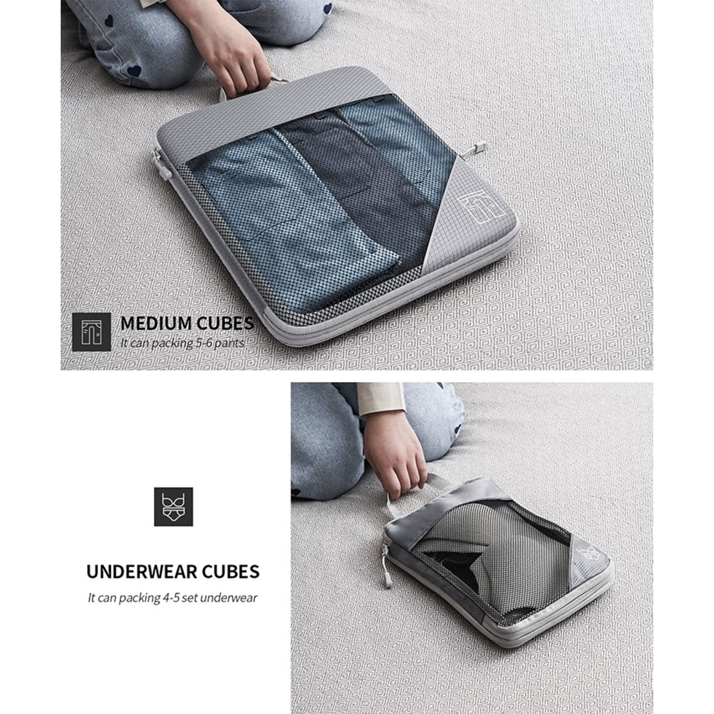 Compressed Packing Cubes Travel Storage Bag Set Mesh Visual Luggage Organizer Portable Lightweight Suitcase Pouch