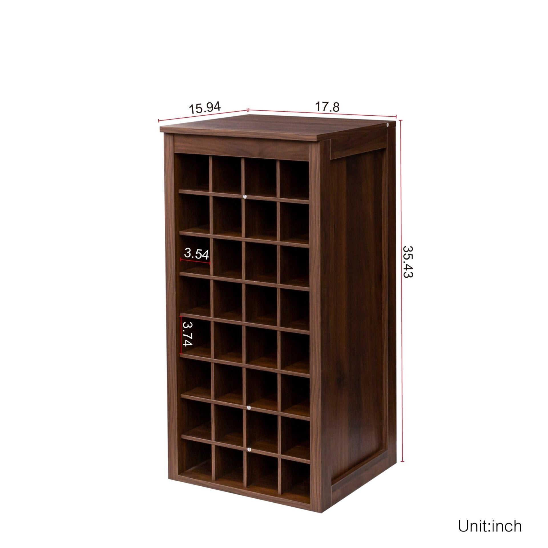 Wine Bar Cabinet 32 Bottle Storage Rack, Freestanding Buffet Cabinet Modular Wine Storage Organizer for Kitchen Dining Room, Walnut