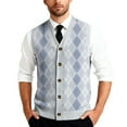 thumbnail image 2 of Casual Knit Vest for Men, V-Neck Button Closure Sleeveless Cardigan with Geometric Print Light Blue XL, 2 of 4