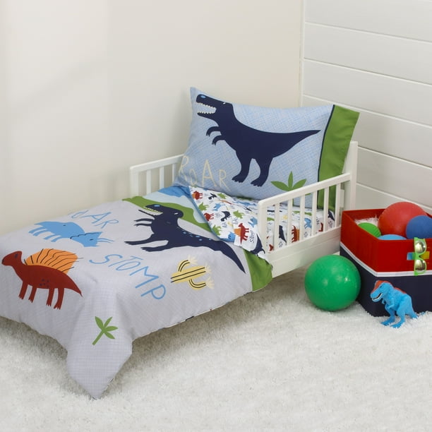 Parent S Choice Dino Boy Blue Green Grey 4pc Toddler Bedding Set