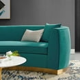 thumbnail image 6 of Contemporary Modern Urban Designer Living Room Lounge Club Lobby Sofa, Velvet Fabric Metal Steel, Aqua Blue, 6 of 6