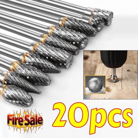2 Sets Carbide Burr (20-Piece) for Dremel & Rotary Tools, 1/8" Shank Double-Cut Grinding Bits for Metal, Wood, Engraving & Polishing