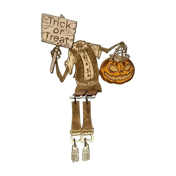 Spooky Halloween Pumpkin Man Skeleton Decorative DIY Wood Halloween Ornaments,Pumpkin Skull Figurines Decor Book Shelf Mantel Decorations Graveyard Props,Fall Decor,A
