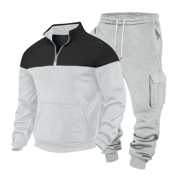 mihongmao Travel Sets for Men 2 Piece Men Casual Pullover Hooded Sports Solid Long Sleeve Trousers Two-Piece Elastic Waist Tracksuit Gray S