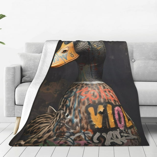 Fotbe Graffiti Cool Duck Manta de Franela Acolchonada con Estampado, Súper Suave y Esponjosa, Extra Grande para Sofá, Cama, Uso Todo el Año-80"x60"