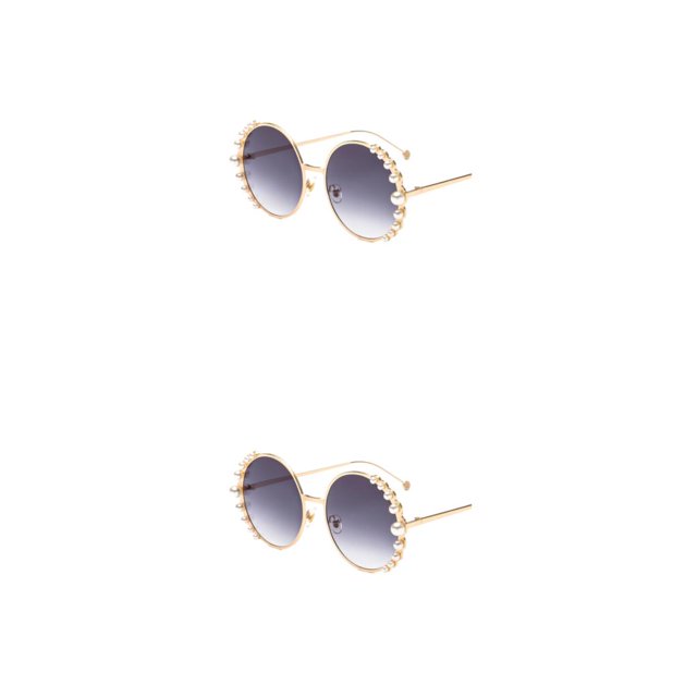 Jumpingount Protección Gafas de sol de perlas Clásicas para varias ocasiones Gafas de sol redondas Marco de PC Marco dorado Gris Marco Dorado Gris 2piezas