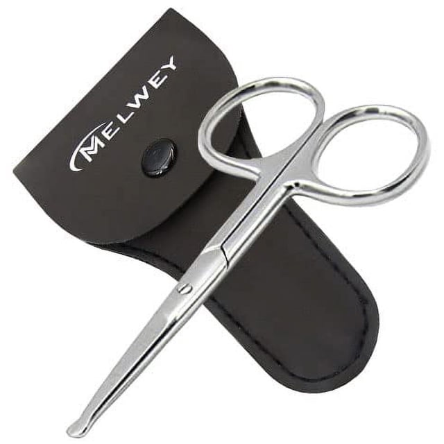 Melwey Tijeras redondeadas para vello facial de acero inoxidable/tijeras de seguridad para nariz, cejas, vello facial, pestañas, bigote, recorte de barba, uñas de bebé.