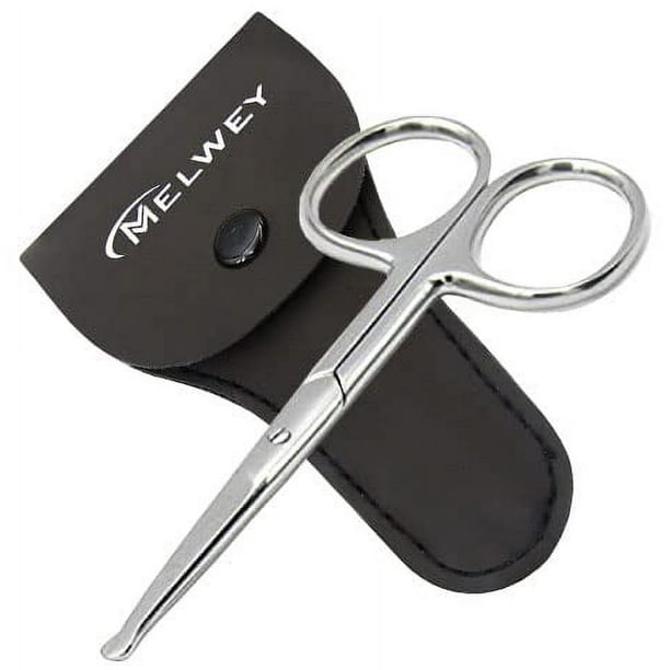 Melwey Tijeras redondeadas para vello facial de acero inoxidable/tijeras de seguridad para nariz, cejas, vello facial, pestañas, bigote, recorte de barba, uñas de bebé.