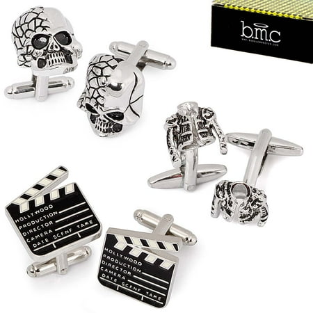 BMC 3 Pair Fun Trendy Modern Style Dress Shirt Silver Color Mens Cufflinks Set