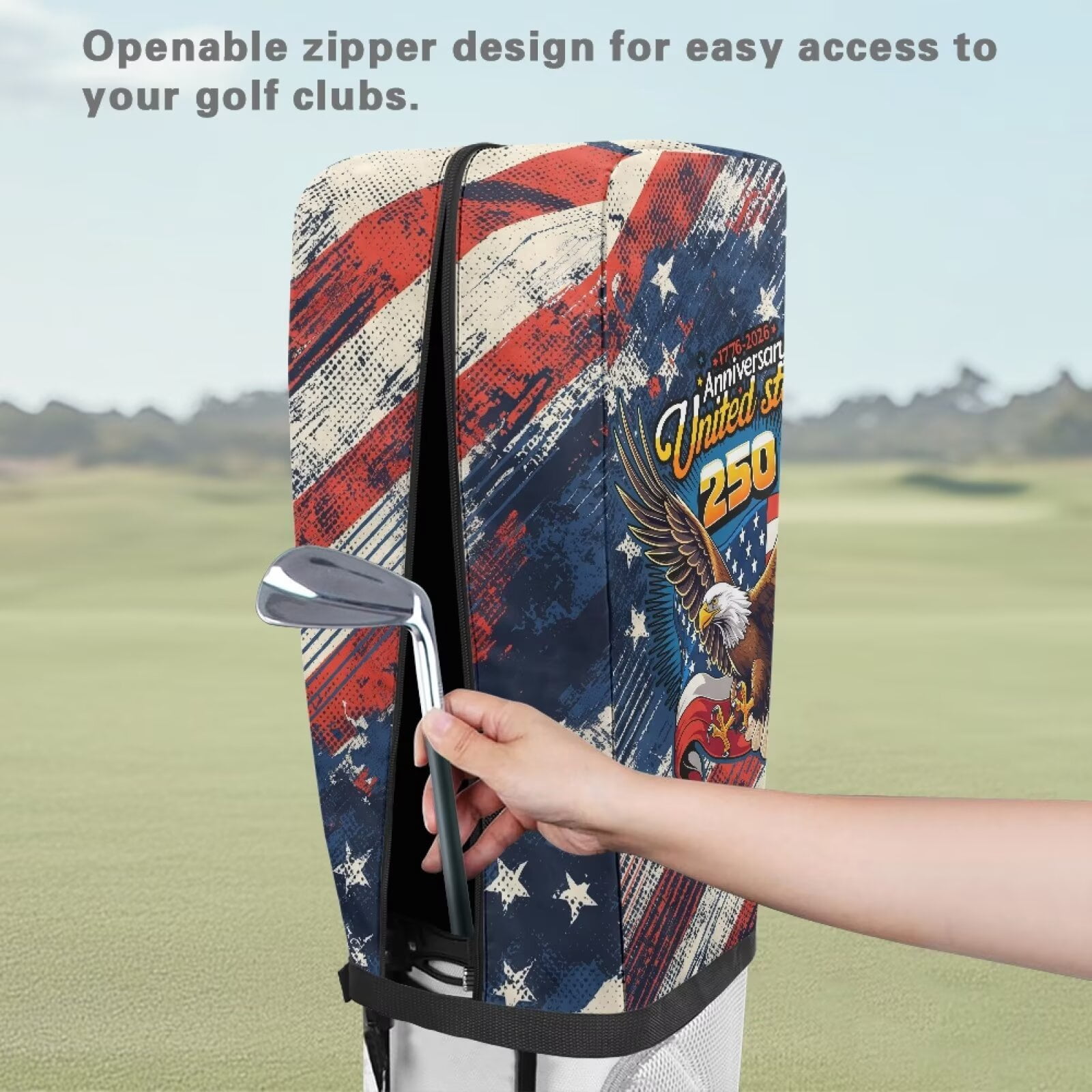 Yuyamidu 250 Annviersary USA Golf Bag Cover Eagle Dust and Sun Protection Golf Bag Umbrella for Clubs with Snap Button Adjustable Easy Access Fit Most Club Bags
