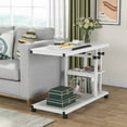 thumbnail image 4 of Tribesigns Height Adjustable C Table with Wheels, Mobile Couch Side Table with Tiltable Drawing Board, Sofa Bedside Laptop Stand C Shaped TV Tray with Storage Shelves, White, 4 of 7