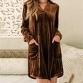 thumbnail image 5 of Fewfanhot Womens Dresses Summer Long Sleeve Velvet Party Dress Frilly V-Neck Tunic Shift Short Dress with Pockets, 5 of 7