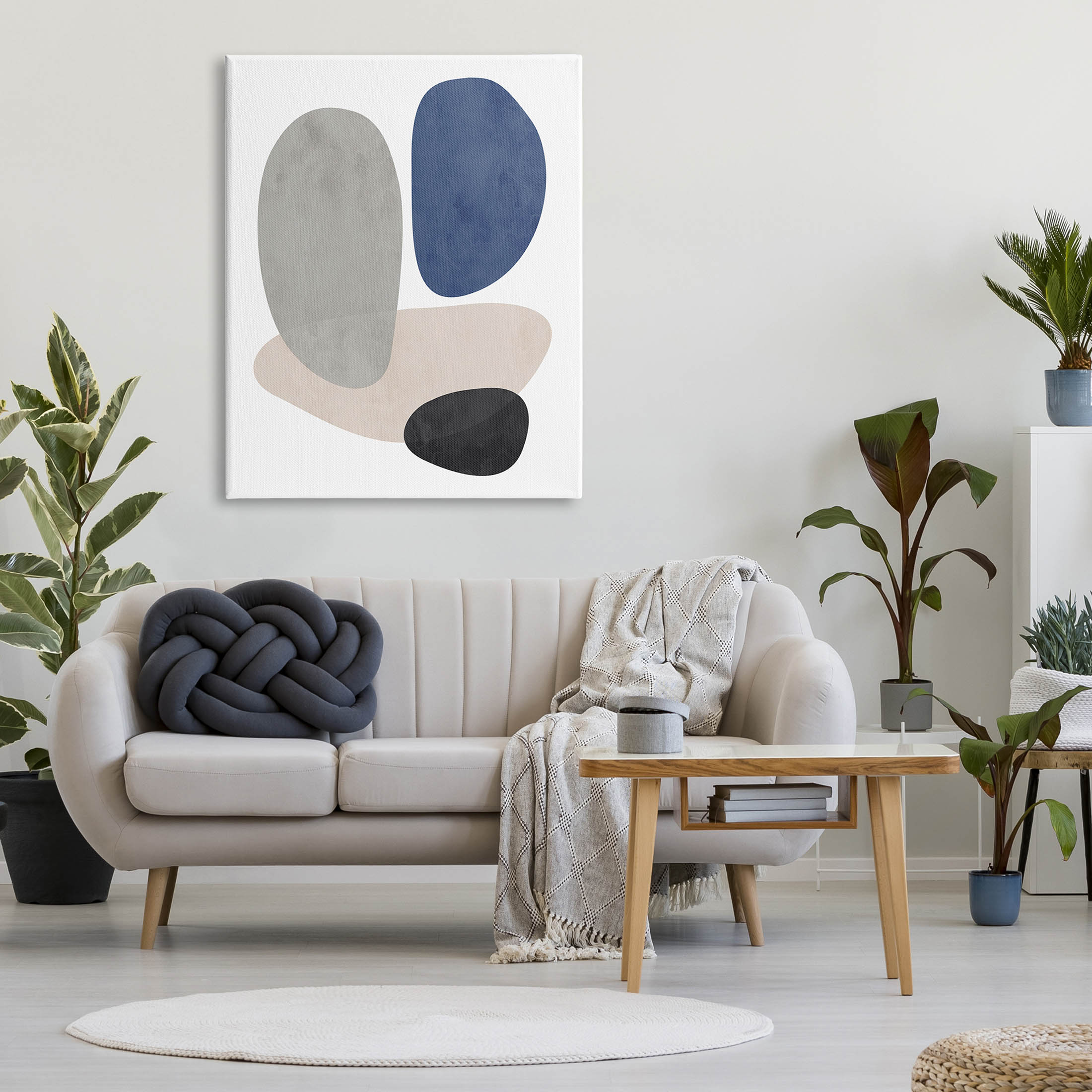Contemporary Round Blue Accent Abstract Graphic Art Gallery Wrapped Canvas Print Wall Art