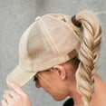 thumbnail image 3 of C.C Ponytail Criss Cross Messy Buns Ponycaps Baseball Cap Dad Trucker Mesh Hat (Distressed Black/Beige), 3 of 34