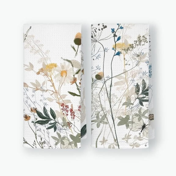 Watercolor Wildflowers Floral Soft Kitchen Towels Dishcloths 16x24 Inch Set of 2,Spring Summer Flower Drying Cloth Hand Towels Tea Towels for Kitchen