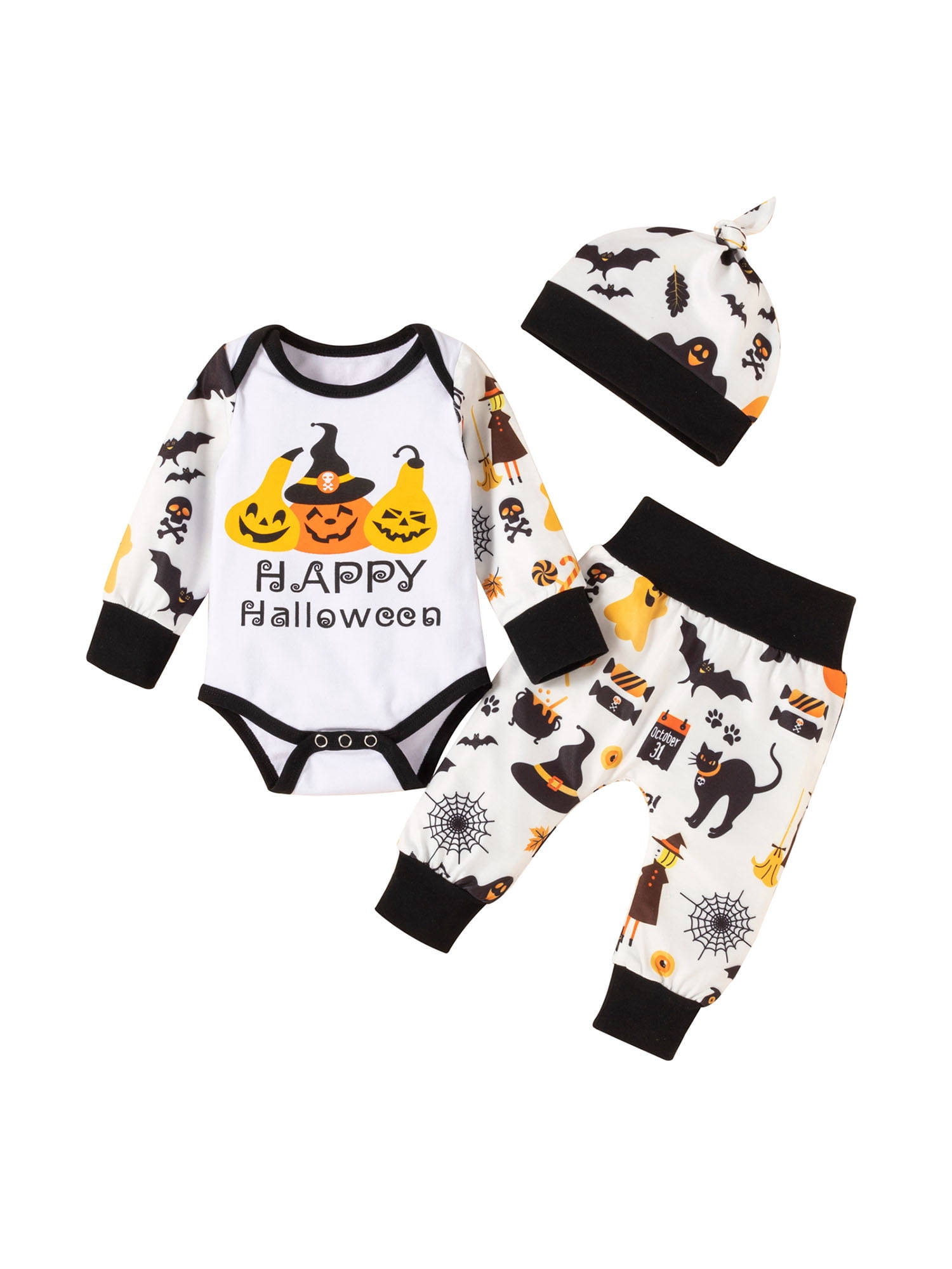 Newborn Infant Baby Girls Boys Halloween Ghost Printed Rompers Outfits Clothes 