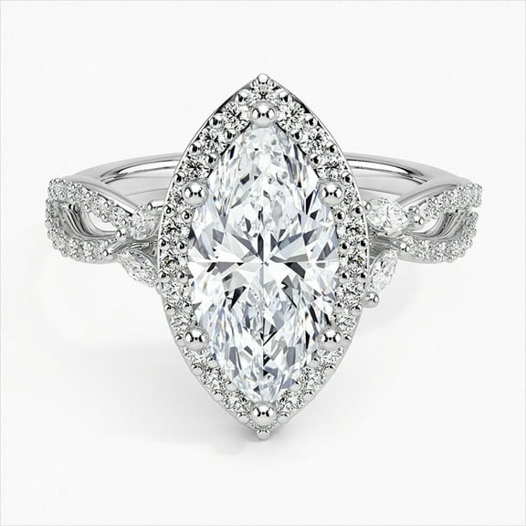 Dash Jewel Silver 14K White Gold Plated Ring - Wedding Rings - Marquise Cut Excellent 2.2 Ct Diamond Ring For Women's - Halo Diamond Rings - Eternity Band Twisted Cross Over Infinity Diamond Ring