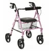 Medline Deluxe Rollator, Folding Rolling Walker, 8" Wheels, 300lb Weight Capacity, Breast Cancer Awareness Pink Frame