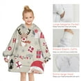 thumbnail image 6 of Beige Christmas Santa and Reindeer Pattern Blanket Hoodies for Kids 6-13YR Oversize Wearable Blanket Hoodies for Boys Girls Teens, 6 of 7