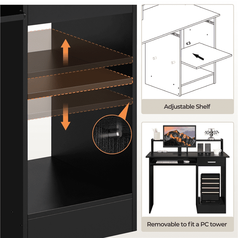 Yaheetech Home Office Computer Desk with Storage, Black photo 6