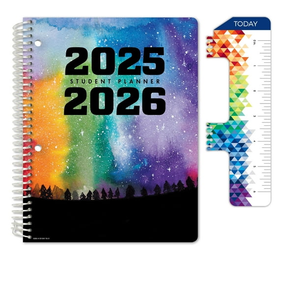 Global Datebooks Dated 2025-2026 Weekly and Monthly Academic Year Student Planner Calendar, August 2025 - June 2026, Ruler/Bookmark and Planning Stickers (Matrix Style - 7"x9" - Rainbow Silhouette)