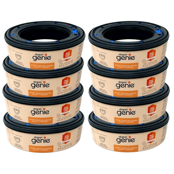 8 Pack - Diaper Genie Bags Refills, Clean Laundry Scent, with Max Odor Lock, 270 Count (21 FT)