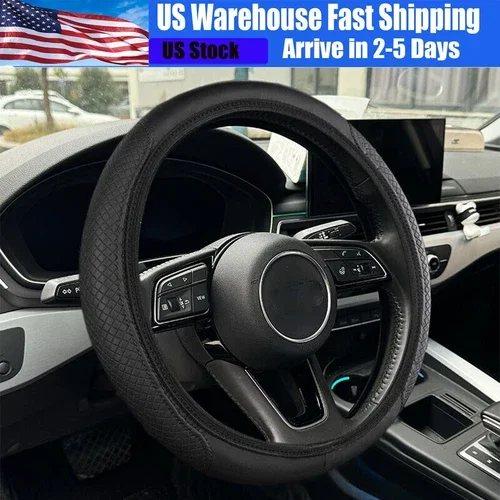 For 15"/37-38Cm Car Steering Wheel Cover Leather Good Grip Car Accessories Black