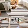 thumbnail image 5 of Round Area Rug 8 Ft, Khaki Grey Striped Washable Non-Slip Circle Carpet for Living Room/Bedroom, Farmhouse Stripes Modern Abstract Art Collection Low-Profile Large Area Rugs for Indoor, 5 of 8