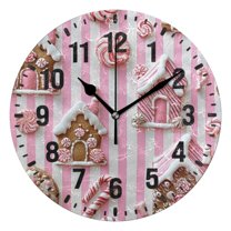 Yayeee 10" Wall Clock Battery Operated Quartz Round Silent Non-Ticking Home Decor,Pink Gingerbread Houses